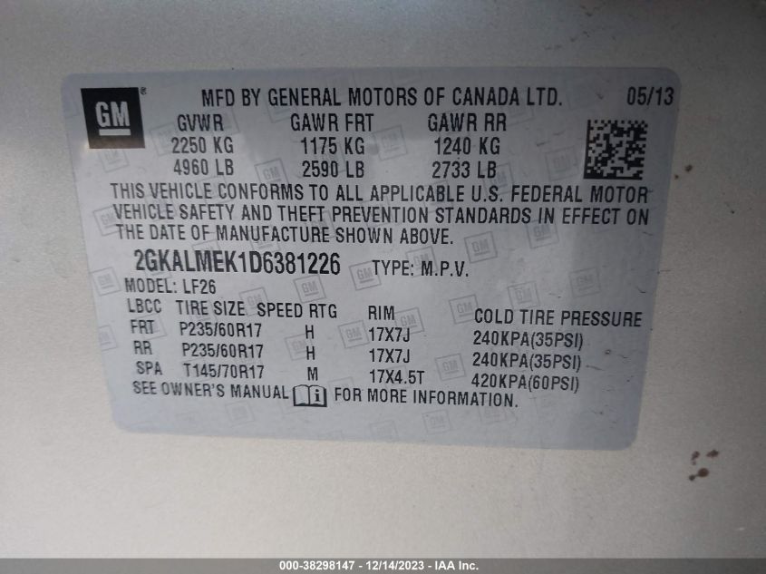 2013 GMC TERRAIN SLE-1 - 2GKALMEK1D6381226