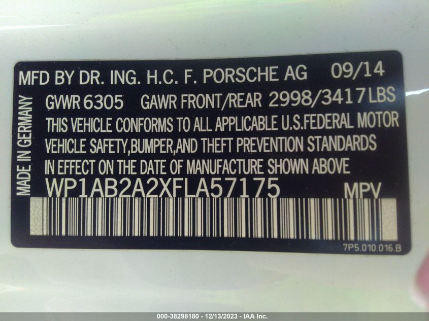 2015 PORSCHE CAYENNE S - WP1AB2A2XFLA57175