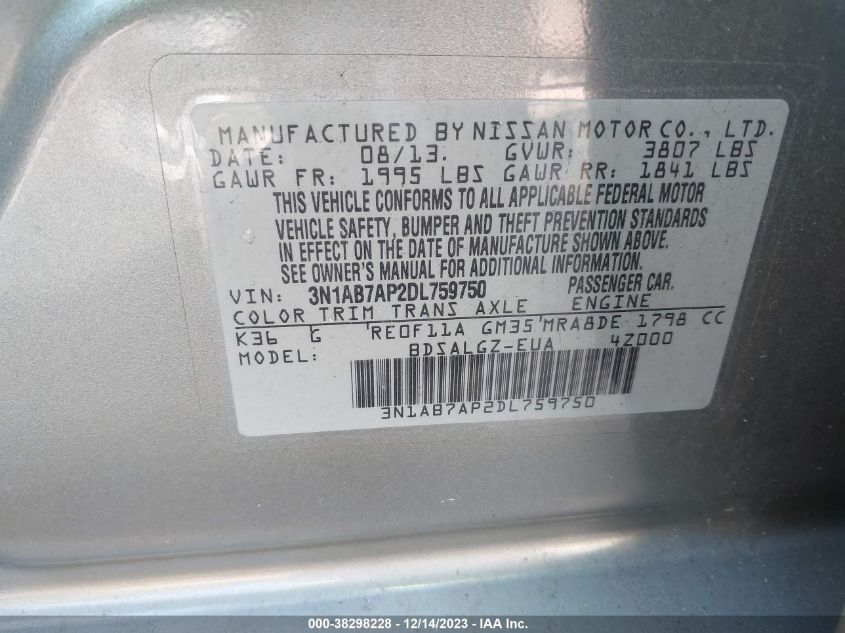 2013 NISSAN SENTRA SL - 3N1AB7AP2DL759750