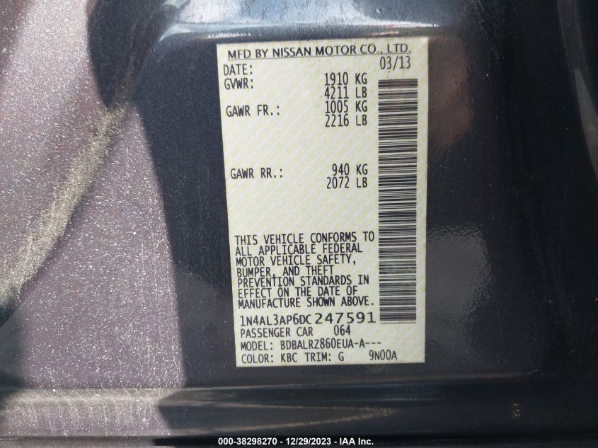 2013 NISSAN ALTIMA 2.5 S - 1N4AL3AP6DC247591