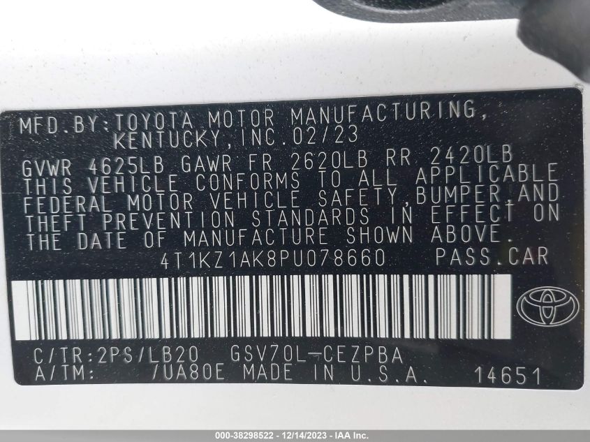 2023 TOYOTA CAMRY XSE V6 - 4T1KZ1AK8PU078660