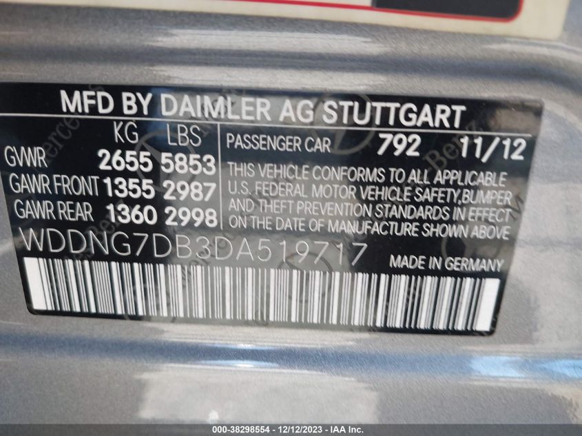 2013 MERCEDES-BENZ S 550 WDDNG7DB3DA519717