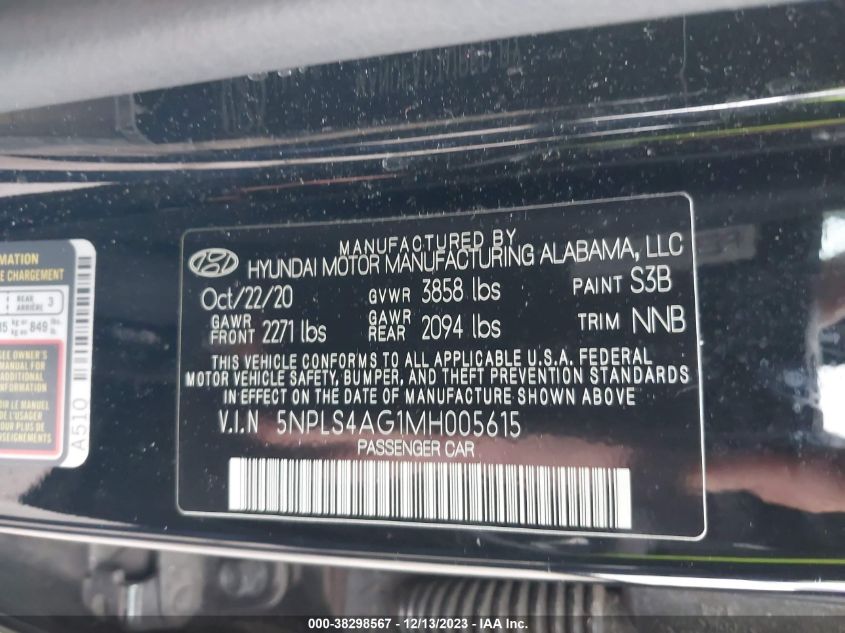 2021 HYUNDAI ELANTRA SEL - 5NPLS4AG1MH005615