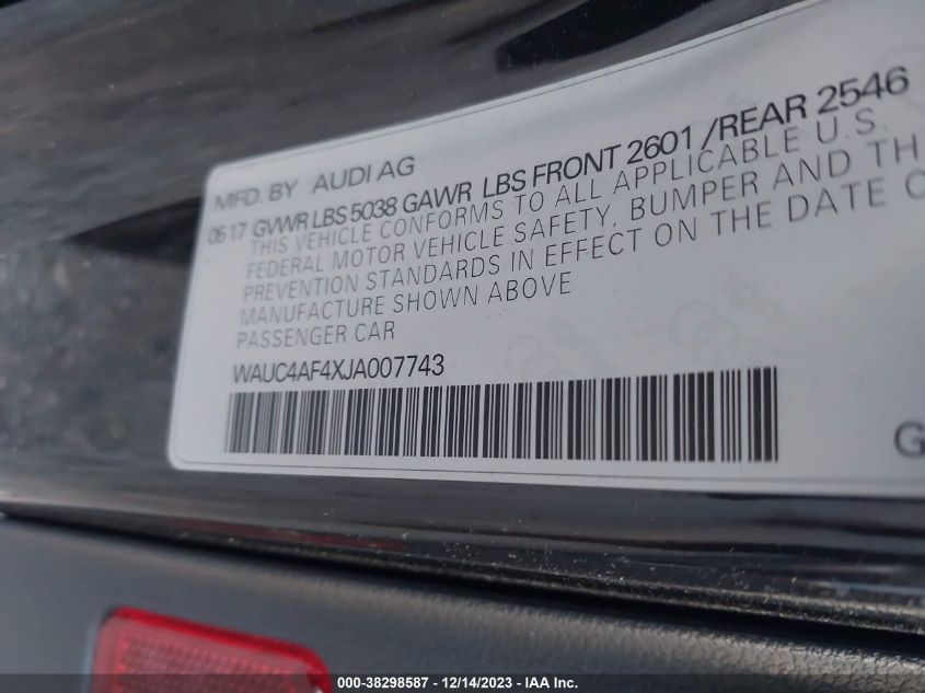 2018 AUDI S4 3.0T PREMIUM PLUS - WAUC4AF4XJA007743