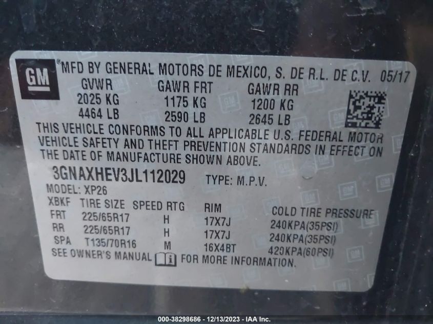2018 CHEVROLET EQUINOX LS - 3GNAXHEV3JL112029