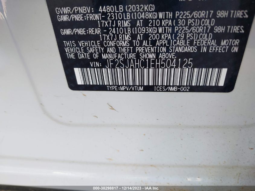 2014 SUBARU FORESTER 2.5I LIMITED - JF2SJAHC1EH504125