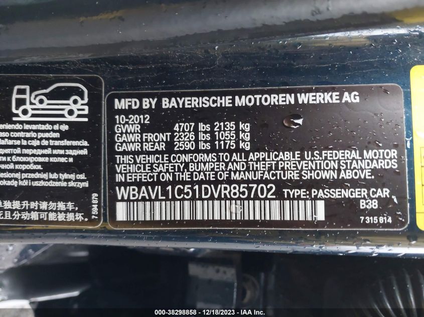 2013 BMW X1 XDRIVE28I - WBAVL1C51DUR85702