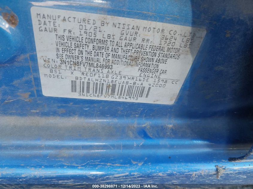 2021 NISSAN VERSA SR XTRONIC CVT - 3N1CN8FV7ML846993