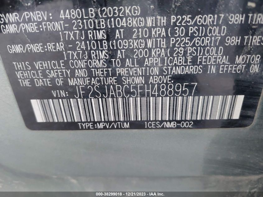 2015 SUBARU FORESTER 2.5I - JF2SJABC5FH488957