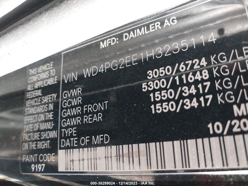 2017 MERCEDES-BENZ METRIS WD4PG2EE1H3235114