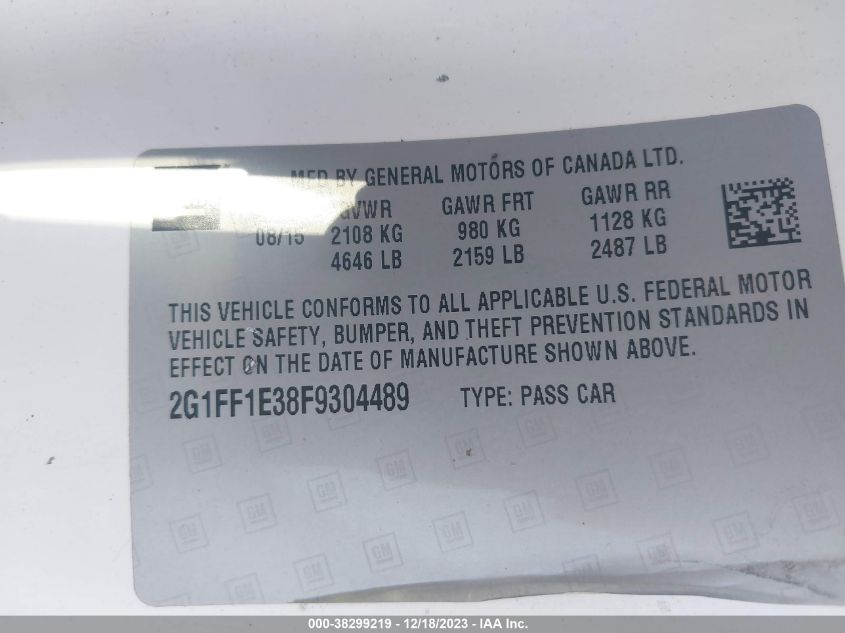 2015 CHEVROLET CAMARO 2LT - 2G1FF1E38F9304489