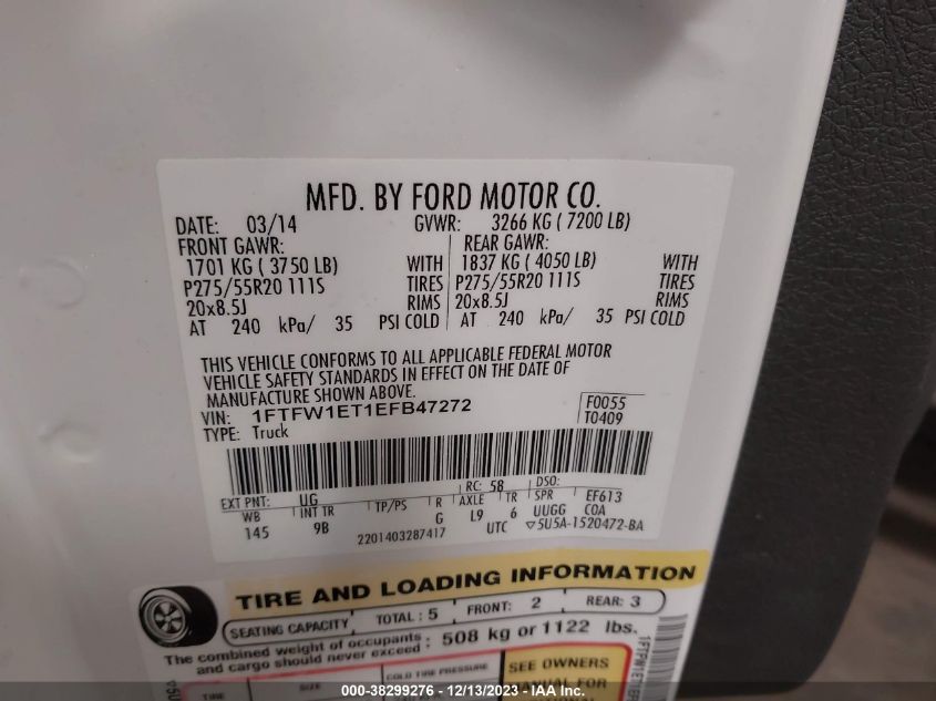 2014 FORD F-150 PLATINUM - 1FTFW1ET1EFB47272