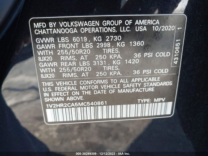 2021 VOLKSWAGEN ATLAS SE - 1V2HR2CA5ML540861