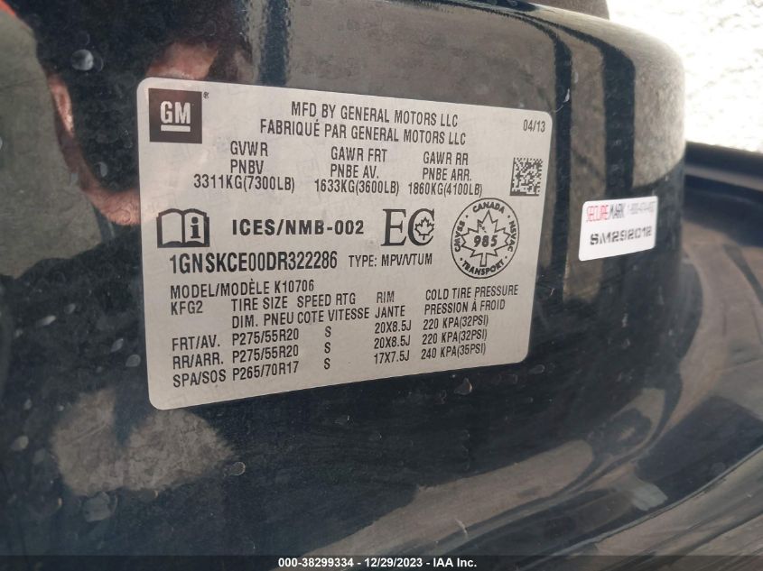 2013 CHEVROLET TAHOE LTZ - 1GNSKCE00DR322286