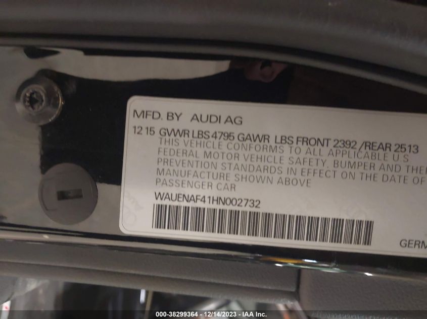 2017 AUDI A4 2.0T PREMIUM - WAUENAF41HN002732
