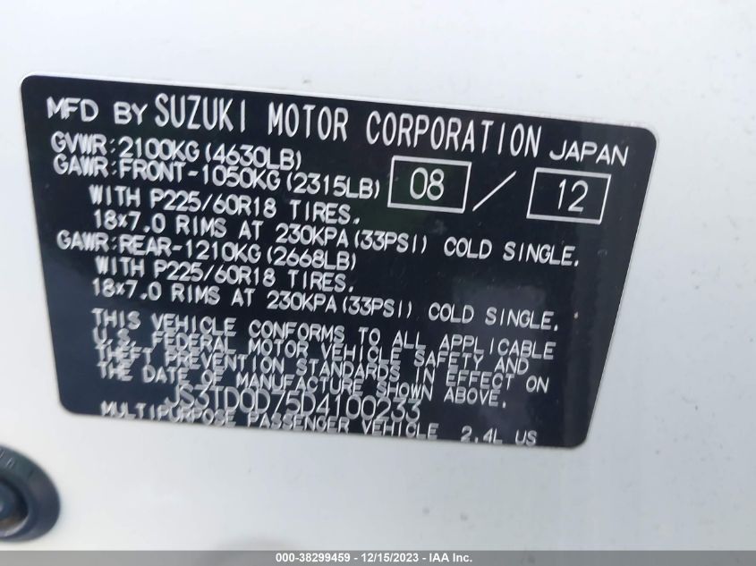 2013 SUZUKI GRAND VITARA LIMITED JS3TD0D75D4100233