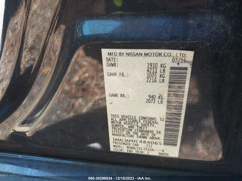 2015 NISSAN ALTIMA 2.5/S/SV/SL - 1N4AL3AP4FC484065