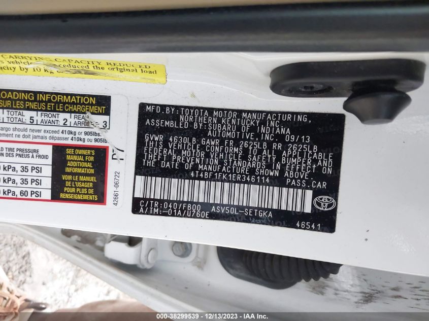 2014 TOYOTA CAMRY XLE - 4T4BF1FK1ER346114