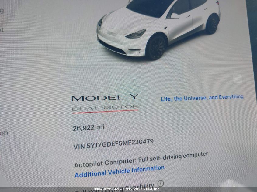 2021 TESLA MODEL Y PERFORMANCE DUAL MOTOR ALL-WHEEL DRIVE - 5YJYGDEF5MF230479