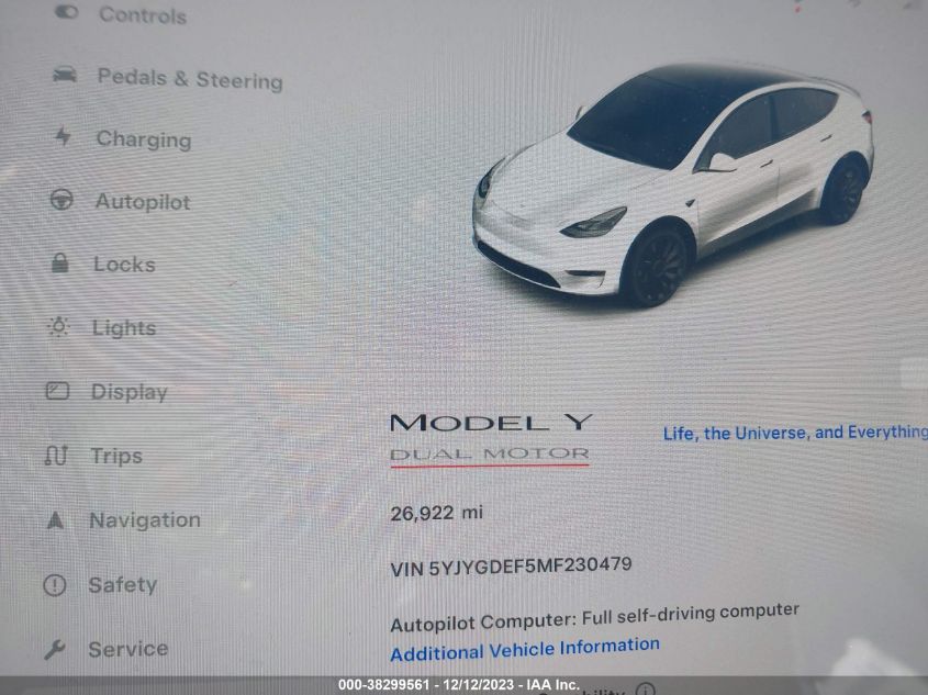 2021 TESLA MODEL Y PERFORMANCE DUAL MOTOR ALL-WHEEL DRIVE - 5YJYGDEF5MF230479