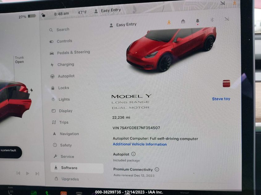 2022 TESLA MODEL Y LONG RANGE DUAL MOTOR ALL-WHEEL DRIVE - 7SAYGDEE7NF354507