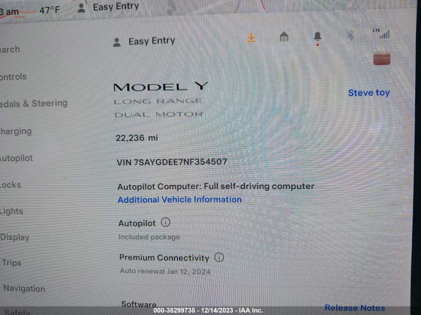 2022 TESLA MODEL Y LONG RANGE DUAL MOTOR ALL-WHEEL DRIVE - 7SAYGDEE7NF354507