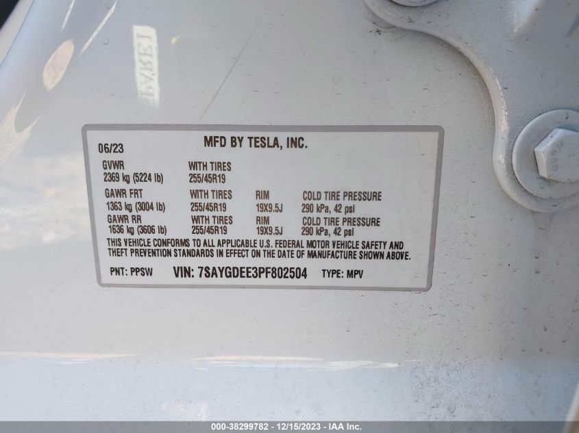 2023 TESLA MODEL Y - 7SAYGDEE3PF802504