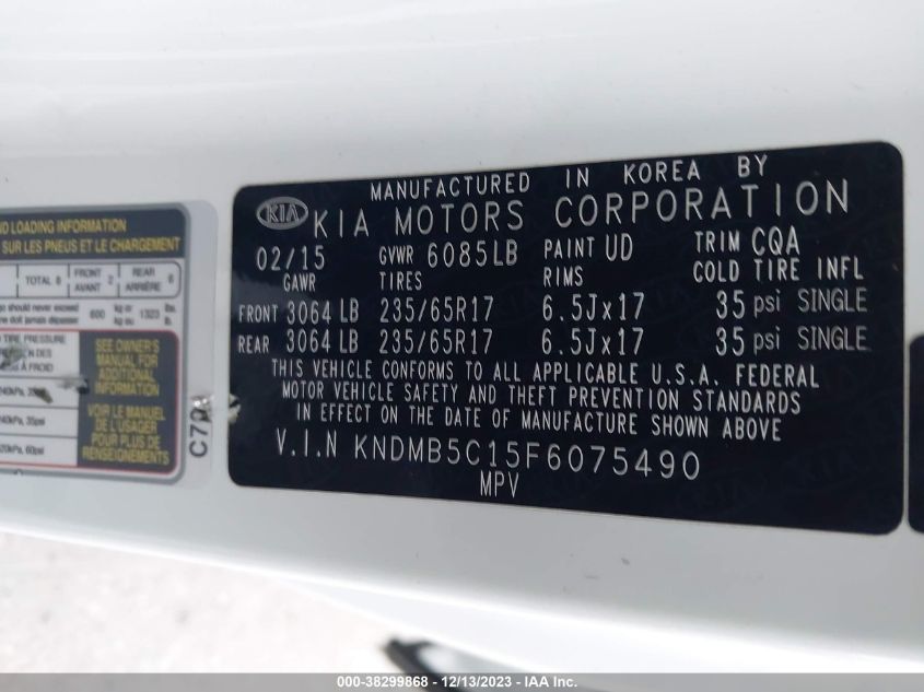 2015 KIA SEDONA LX - KNDMB5C15F6075490