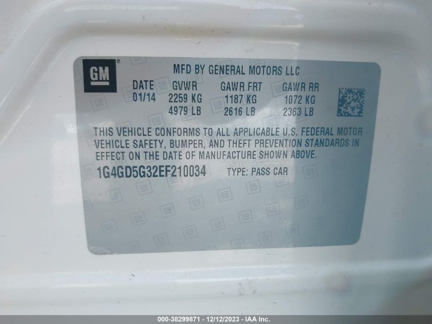 2014 BUICK LACROSSE PREMIUM - 1G4GD5G32EF210034