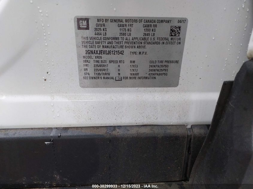 2018 CHEVROLET EQUINOX LT - 2GNAXJEV0J6121542