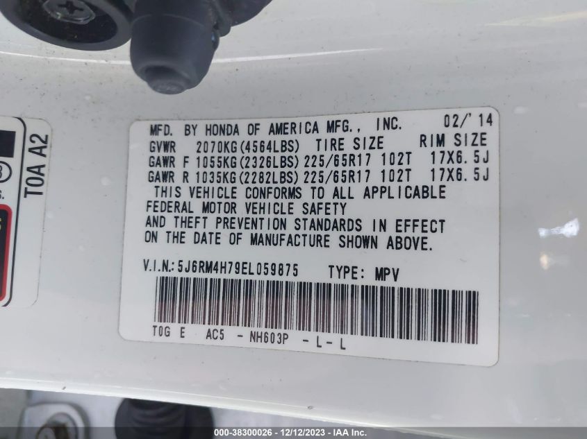 2014 HONDA CR-V EX-L - 5J6RM4H79EL059875