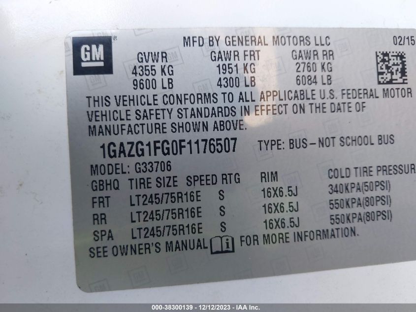 2015 CHEVROLET EXPRESS 3500 LT 1GAZG1FG0F1176507