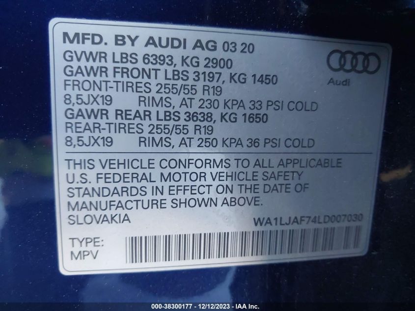 WA1LJAF74LD007030 2020 AUDI Q7, photo no. 9