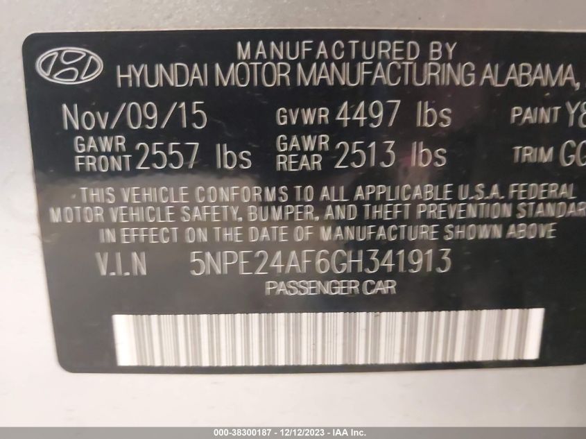 2016 HYUNDAI SONATA SE - 5NPE24AF6GH341913