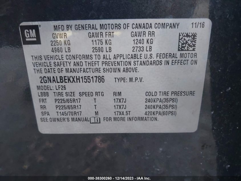 2017 CHEVROLET EQUINOX LS - 2GNALBEKXH1551786