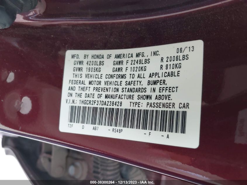 2013 HONDA ACCORD LX - 1HGCR2F37DA238428