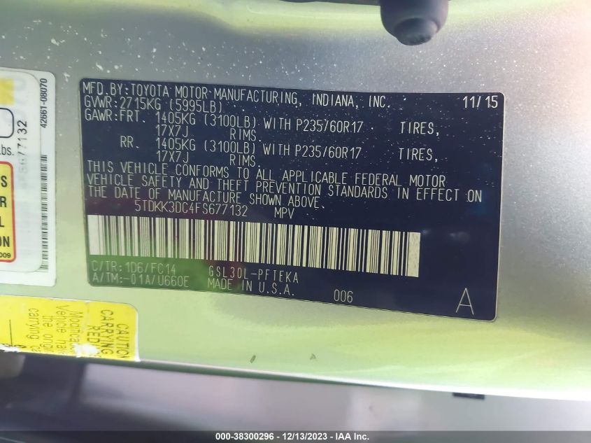 2015 TOYOTA SIENNA LE 7 PASSENGER - 5TDKK3DC4FS677132