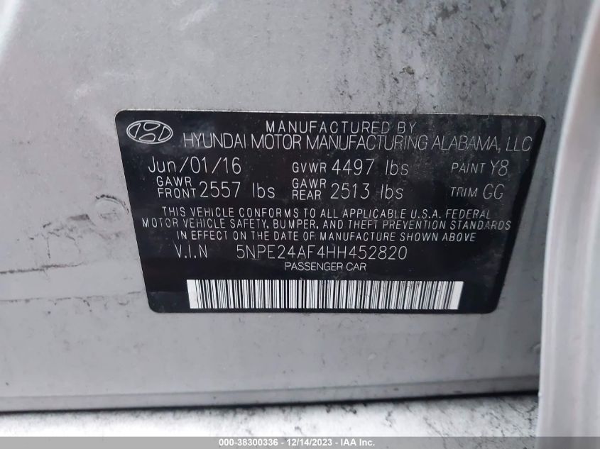 2017 HYUNDAI SONATA SE - 5NPE24AF4HH452820