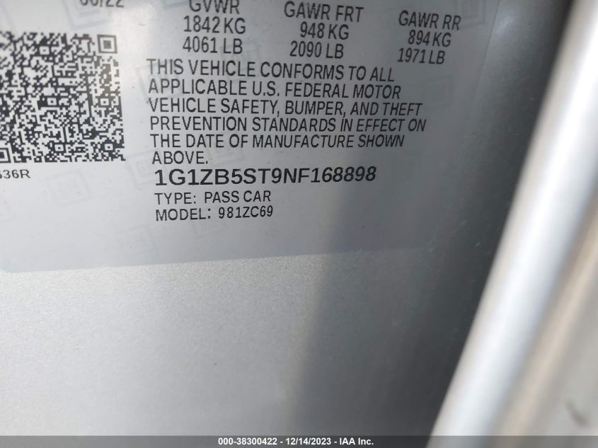 2022 CHEVROLET MALIBU FWD LS - 1G1ZB5ST9NF168898