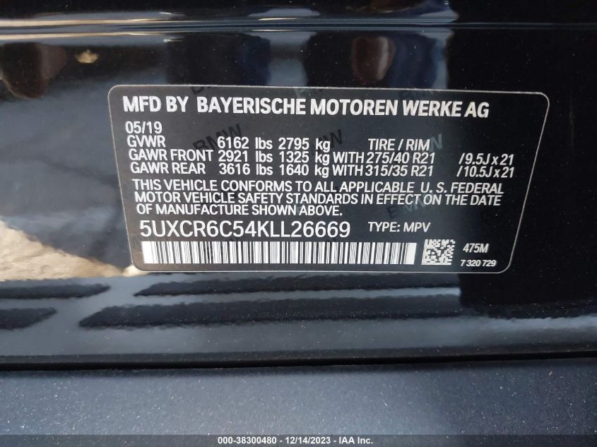 5UXCR6C54KLL26669 2019 BMW X5, photo no. 9