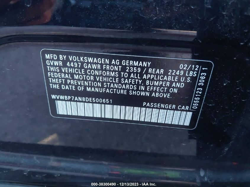 2013 VOLKSWAGEN CC SPORT - WVWBP7AN8DE500651