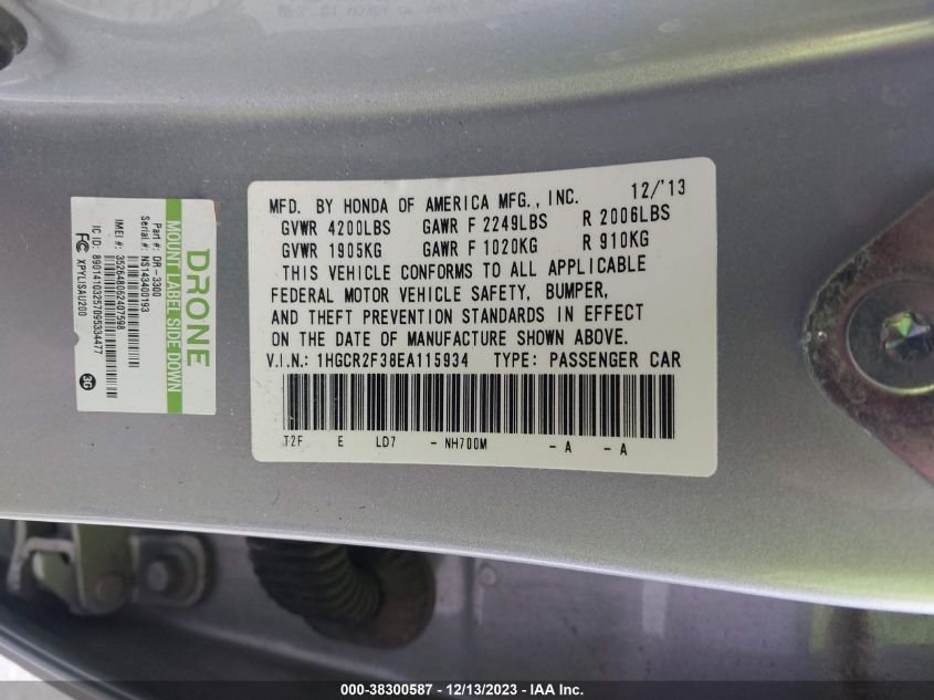 2014 HONDA ACCORD LX - 1HGCR2F38EA115934