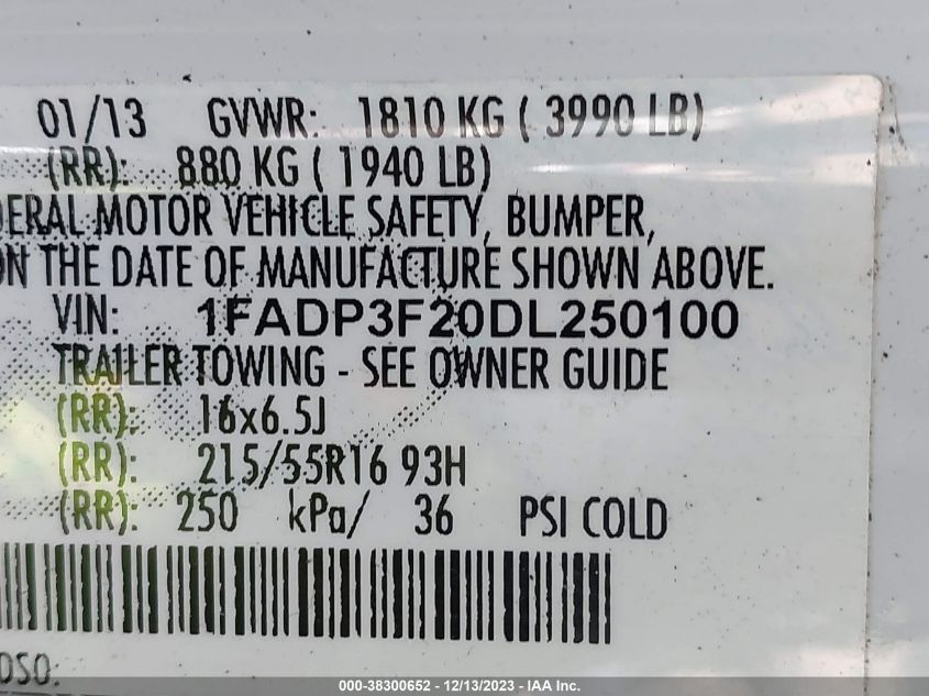 1FADP3F20DL250100 | 2013 FORD FOCUS