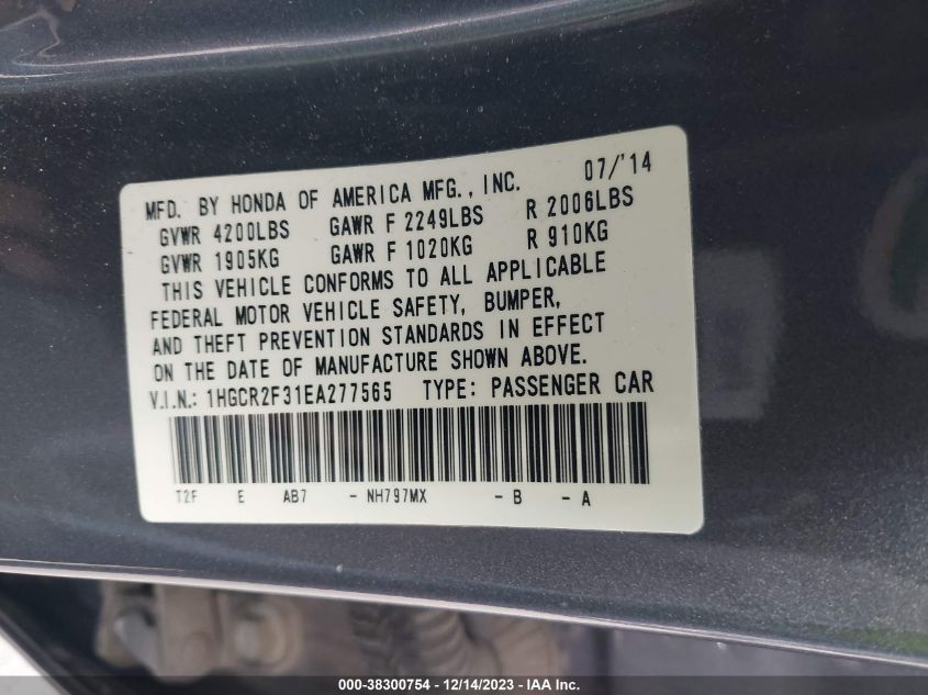 2014 HONDA ACCORD LX - 1HGCR2F31EA277565