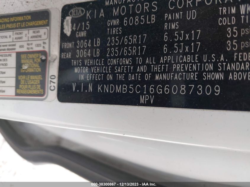 2016 KIA SEDONA LX - KNDMB5C16G6087309