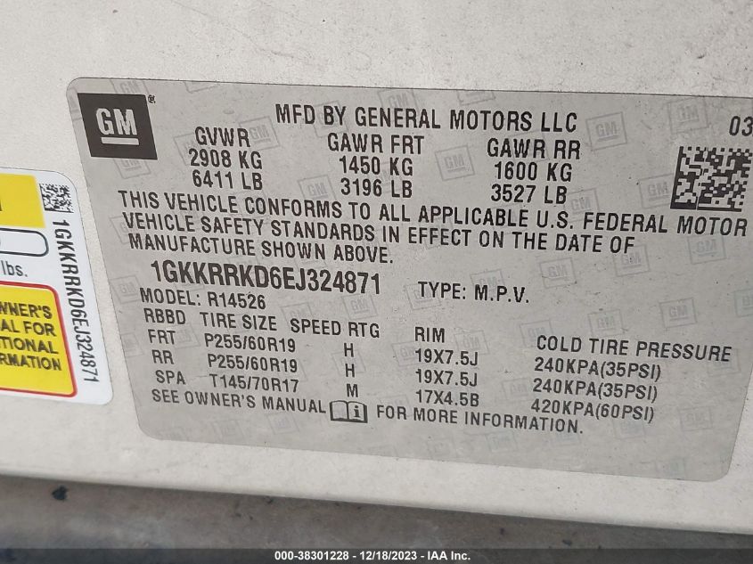 2014 GMC ACADIA SLT-1 - 1GKKRRKD6EJ324871