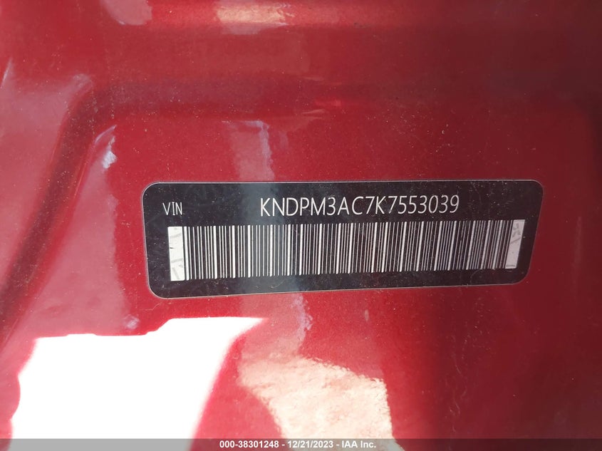VIN KNDPM3AC7K7553039 2019 KIA SPORTAGE LX