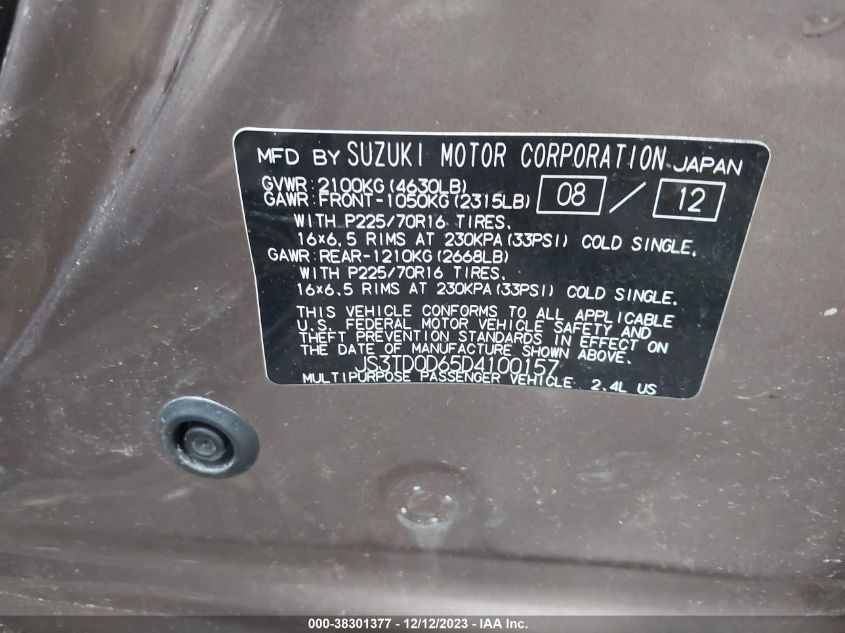 2013 SUZUKI GRAND VITARA PREMIUM - JS3TD0D65D4100157