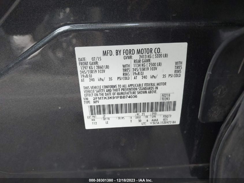 2FMTK3K91FBB74036 2015 FORD EDGE, photo no. 9