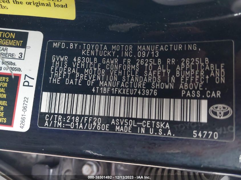 2014 TOYOTA CAMRY L/SE/LE/XLE - 4T1BF1FKXEU743976